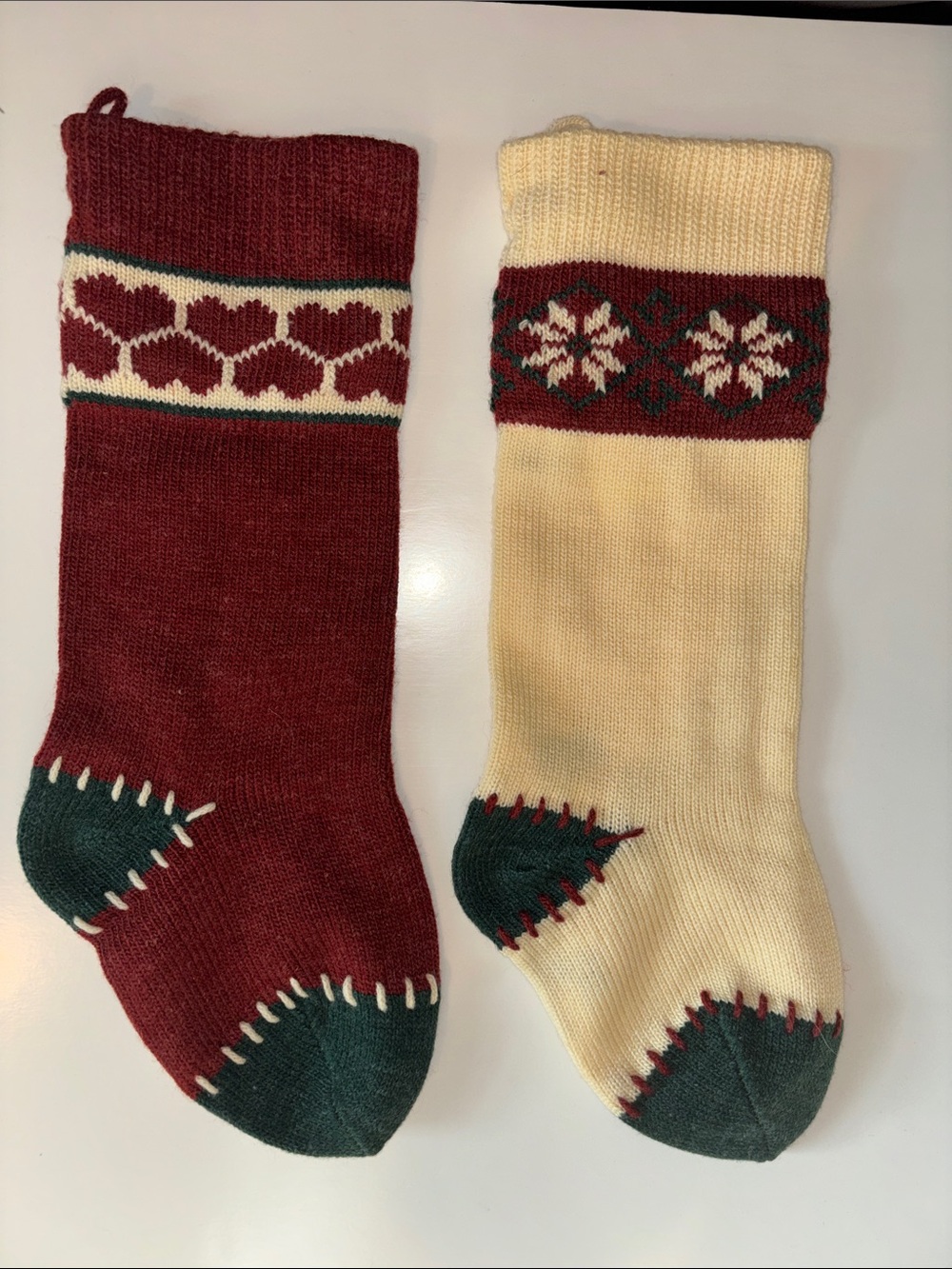 Pair of Holiday Knit Stocking Set - Red & Cream